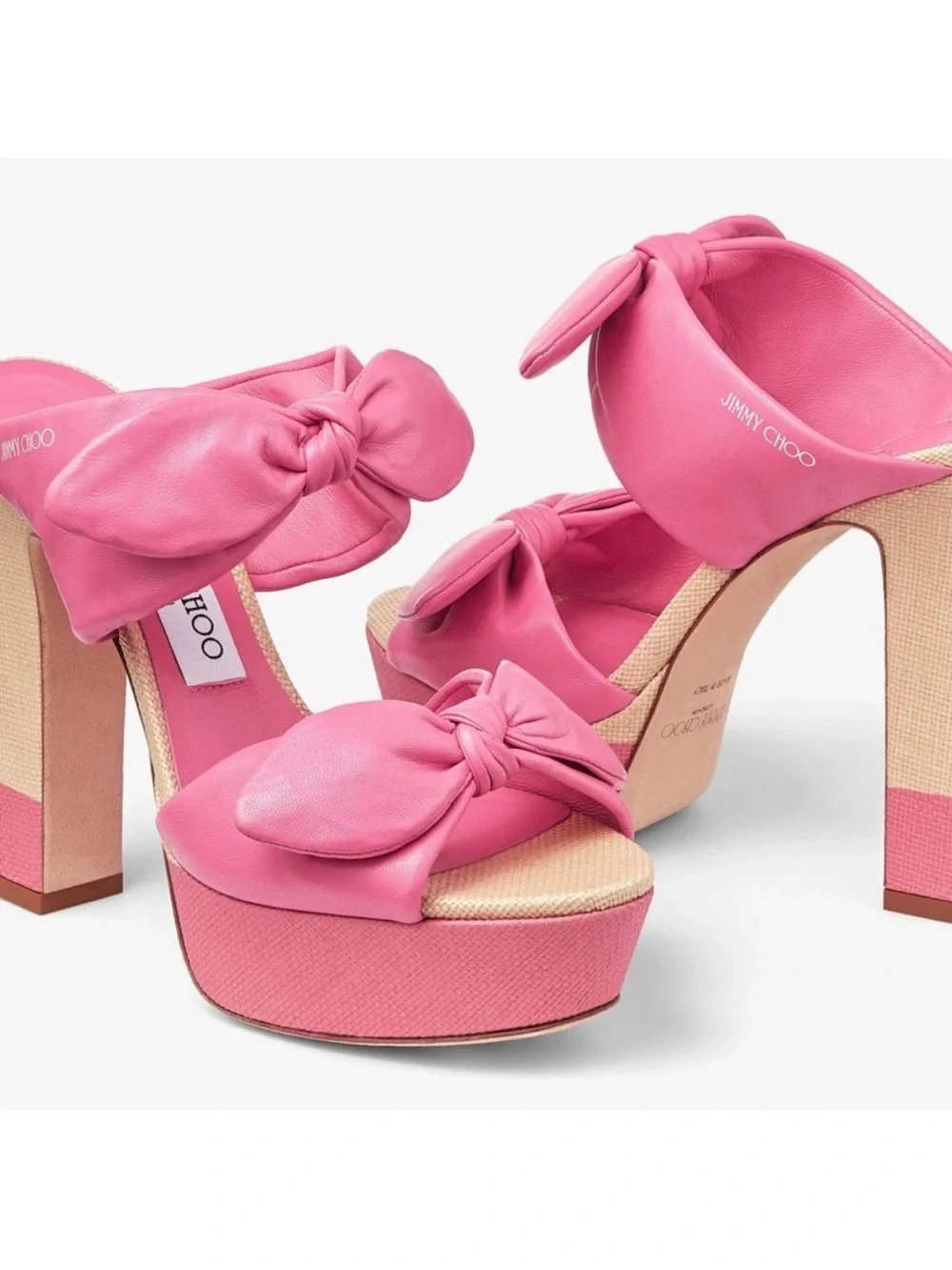 EUC JIMMY CHOO Rua 120 leather and raffia platform sandals 37 $975
